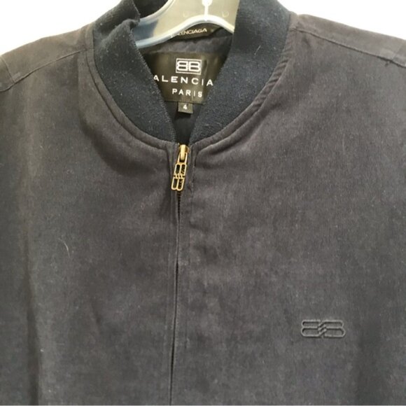Balenciaga Bomber Navy Jacket Logo Zipper Pocket Lined Vintage Minimalist Coat M - Picture 12 of 16